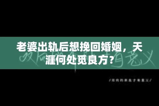 老婆出轨后想挽回婚姻，天涯何处觅良方？