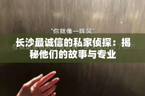 长沙最诚信的私家侦探：揭秘他们的故事与专业